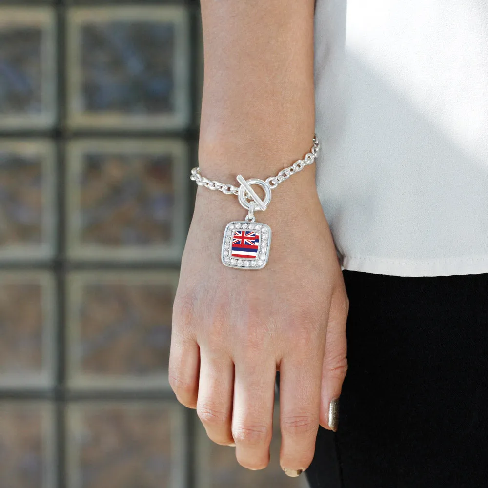 Silver Hawaii Flag Square Charm Toggle Bracelet