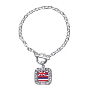 Silver Hawaii Flag Square Charm Toggle Bracelet