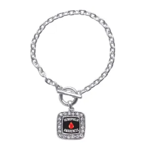 Silver Hemophilia Awareness Square Charm Toggle Bracelet