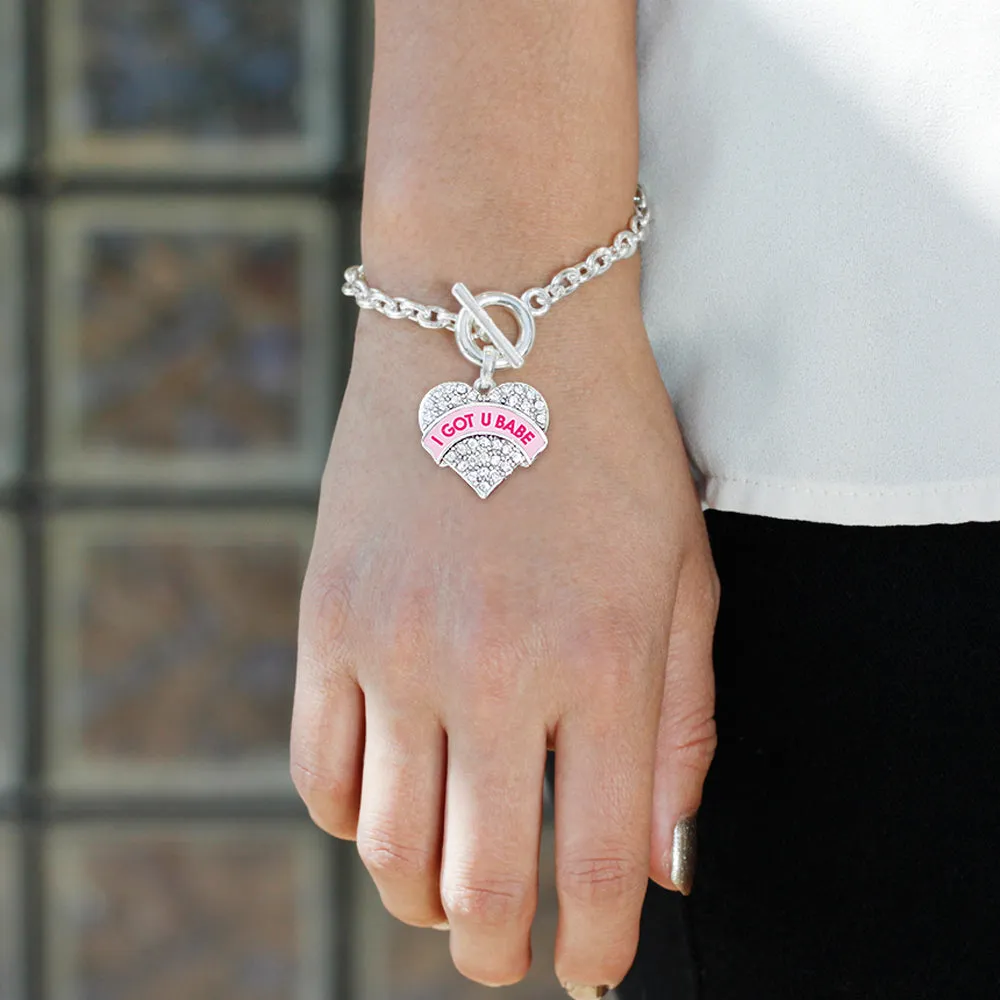 Silver I GOT U BABE Pink Candy Pave Heart Charm Toggle Bracelet