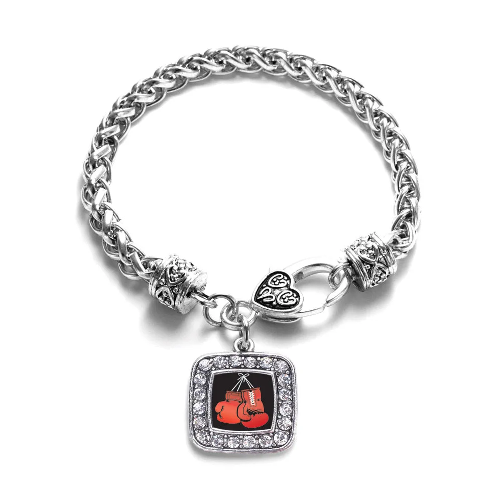 Silver I Love Boxing Square Charm Braided Bracelet