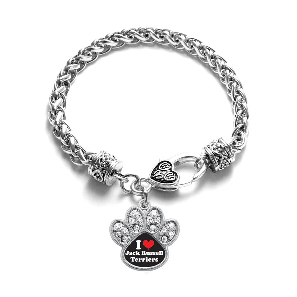 Silver I Love Jack Russell Terriers Pave Paw Charm Braided Bracelet