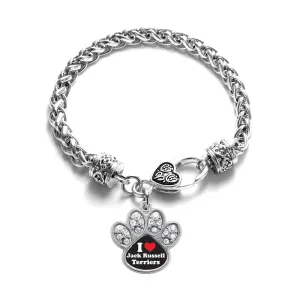 Silver I Love Jack Russell Terriers Pave Paw Charm Braided Bracelet