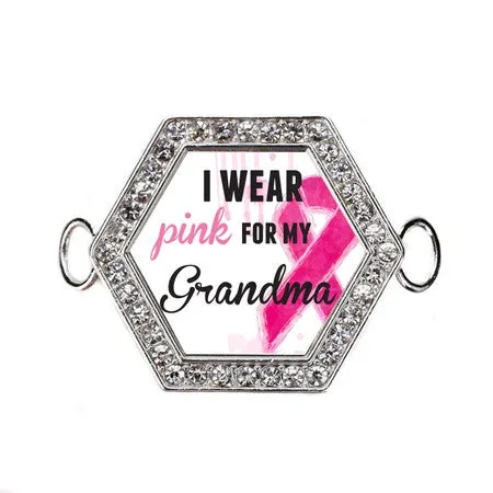 Silver I Wear Pink For My Grandma Hexagon Charm Bangle Bracelet