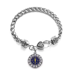 Silver Indiana Flag Circle Charm Braided Bracelet