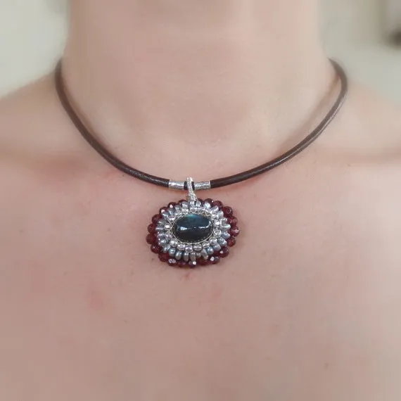 Silver Labradorite Chakra Necklace with Garnet