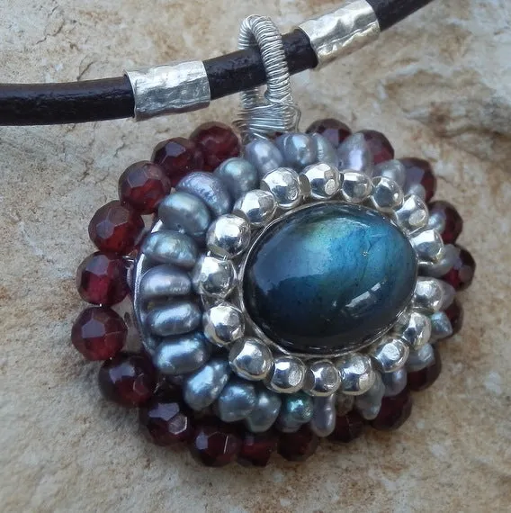 Silver Labradorite Chakra Necklace with Garnet