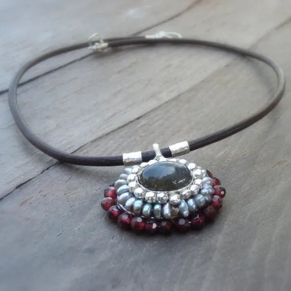 Silver Labradorite Chakra Necklace with Garnet