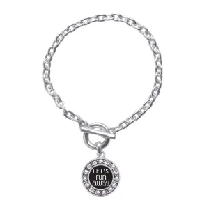 Silver Let's Run Away Circle Charm Toggle Bracelet