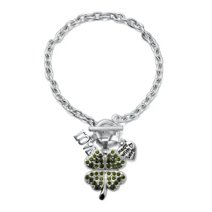 Silver Love Four Leaf Clover Charm Toggle Bracelet