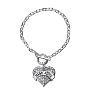 Silver Madagascar Pave Heart Charm Toggle Bracelet