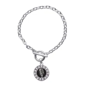 Silver Microphone Circle Charm Toggle Bracelet