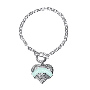 Silver Mint Mom of Groom Pave Heart Charm Toggle Bracelet