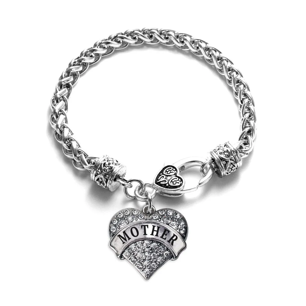 Silver Mother Pave Heart Charm Braided Bracelet