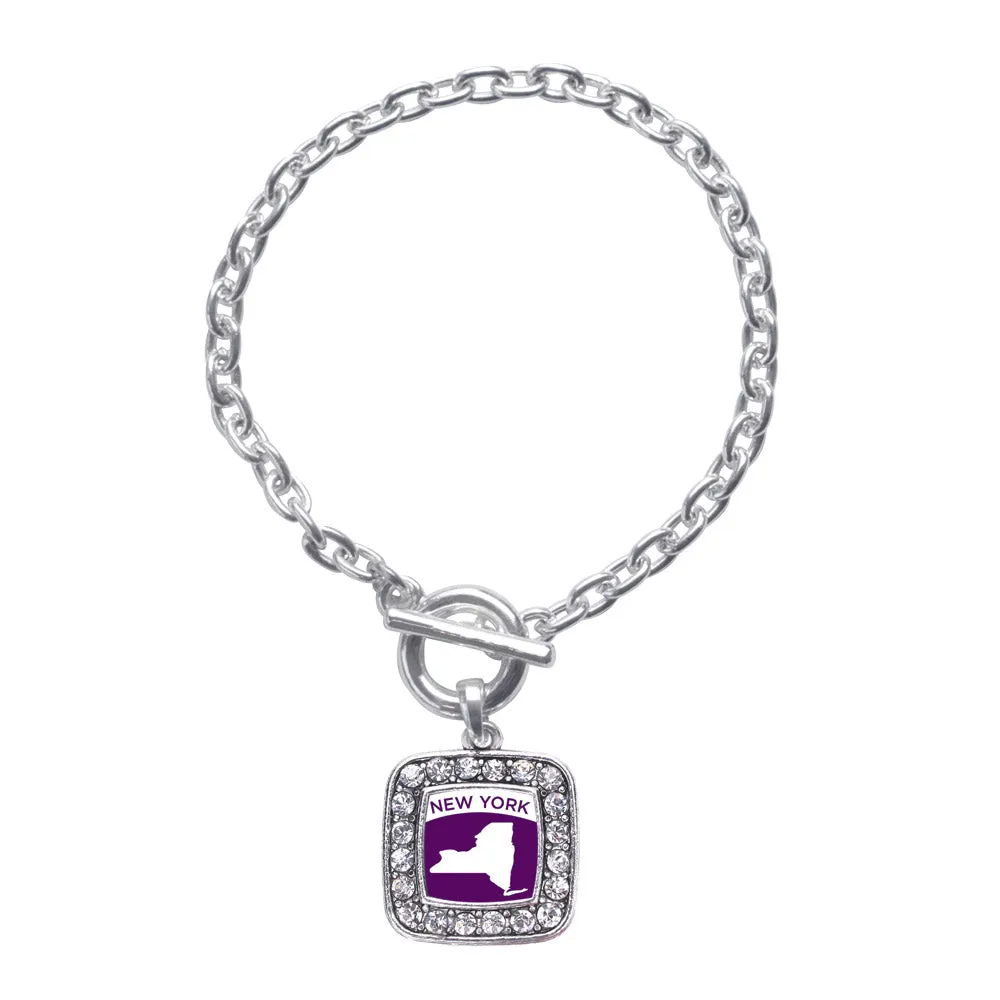 Silver New York Outline Square Charm Toggle Bracelet