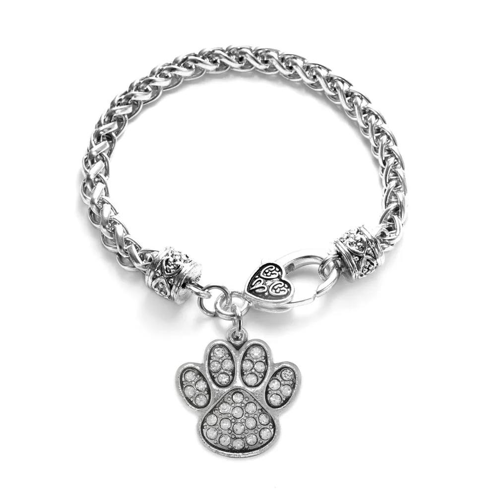 Silver Paw Print Charm Braided Bracelet