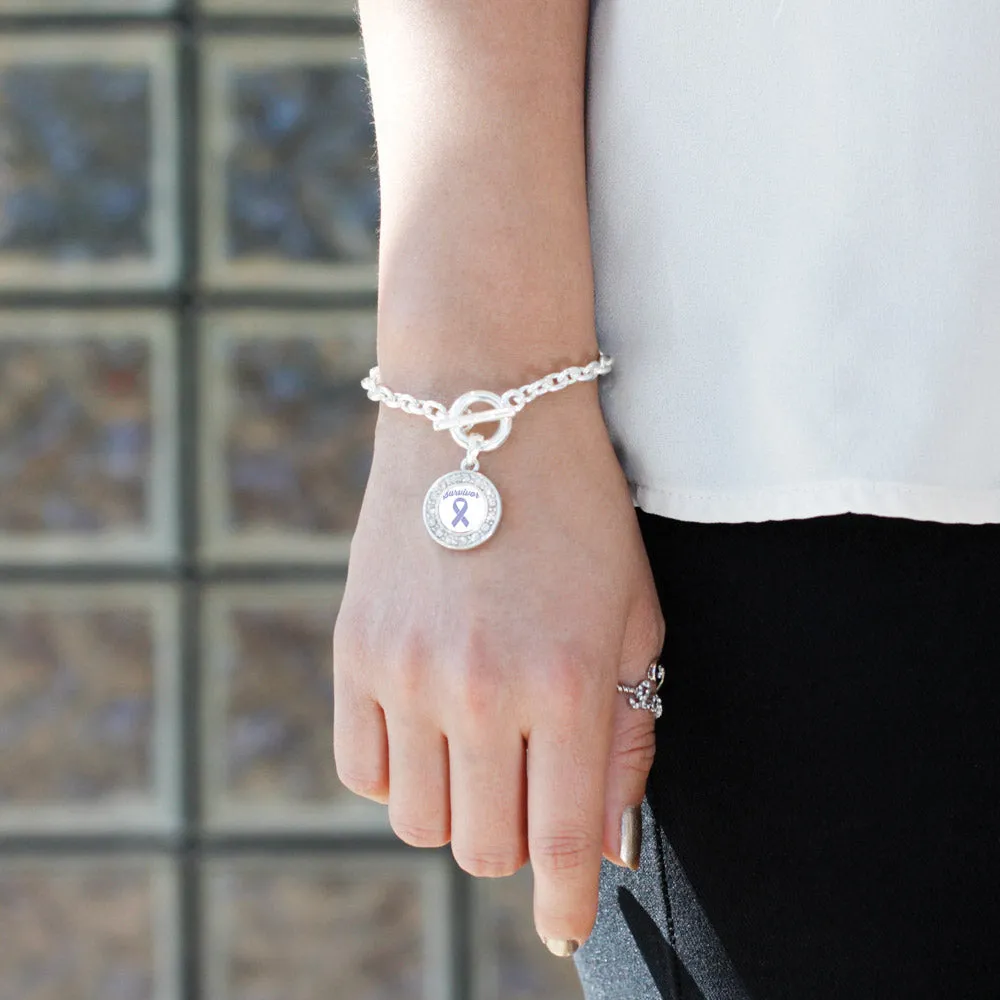 Silver Periwinkle Circle Charm Toggle Bracelet