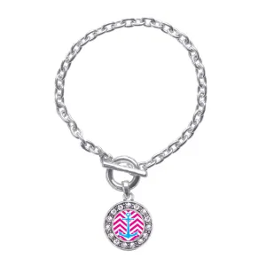 Silver Pink Chevron Blue Anchor Circle Charm Toggle Bracelet