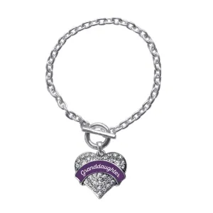 Silver Plum Granddaughter Pave Heart Charm Toggle Bracelet