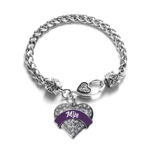 Silver Plum Mija Pave Heart Charm Braided Bracelet