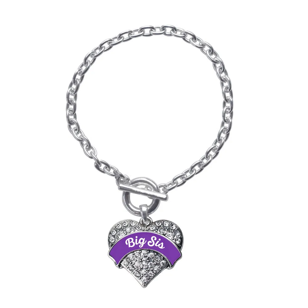 Silver Purple Big Sister Pave Heart Charm Toggle Bracelet