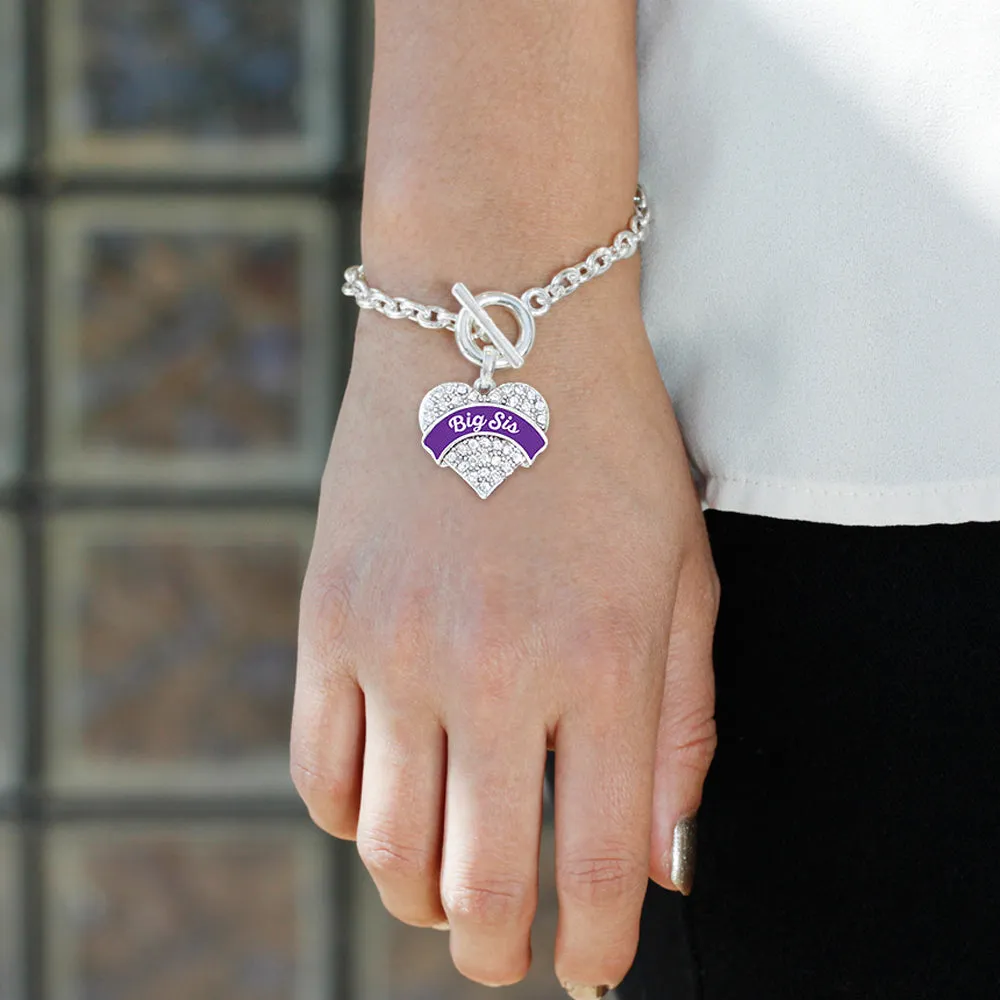 Silver Purple Big Sister Pave Heart Charm Toggle Bracelet