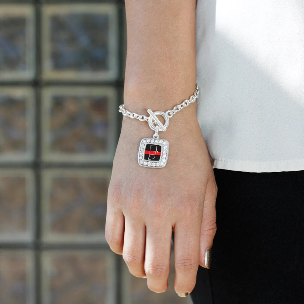 Silver Rhode Island Thin Red Line Square Charm Toggle Bracelet