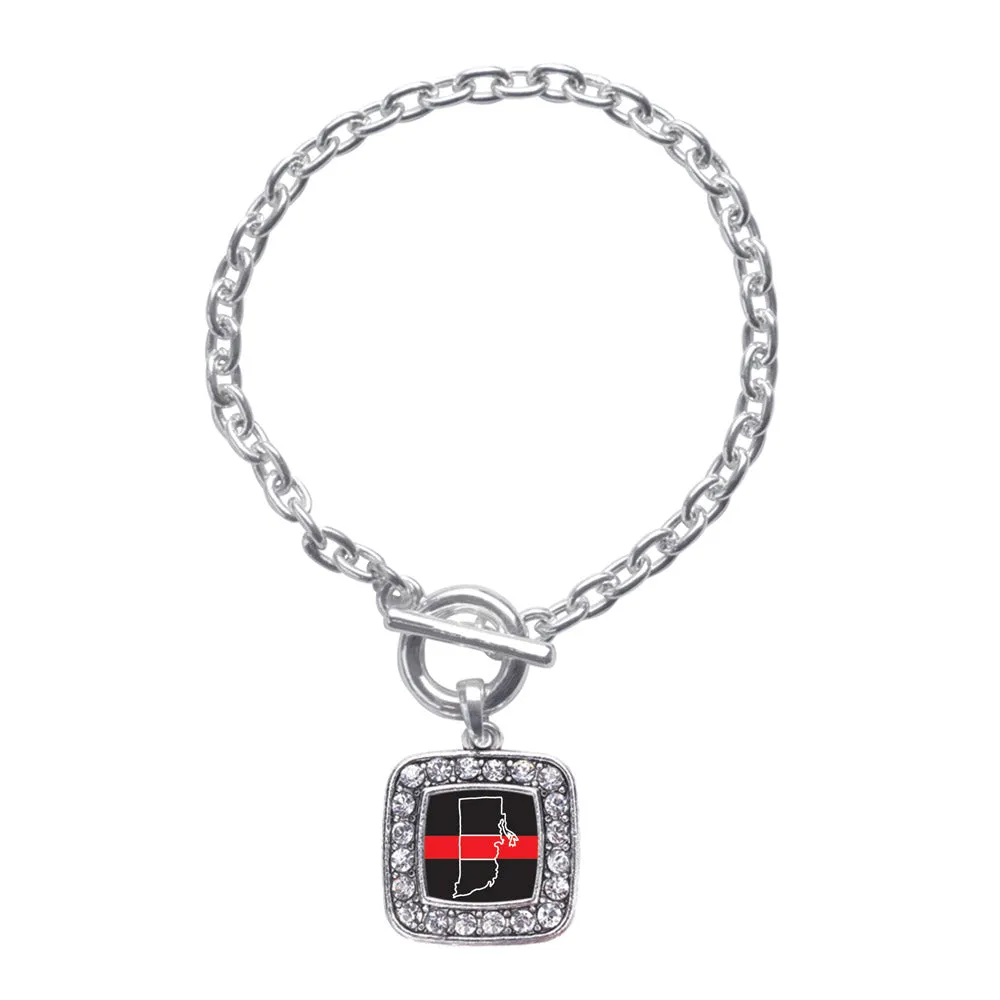 Silver Rhode Island Thin Red Line Square Charm Toggle Bracelet