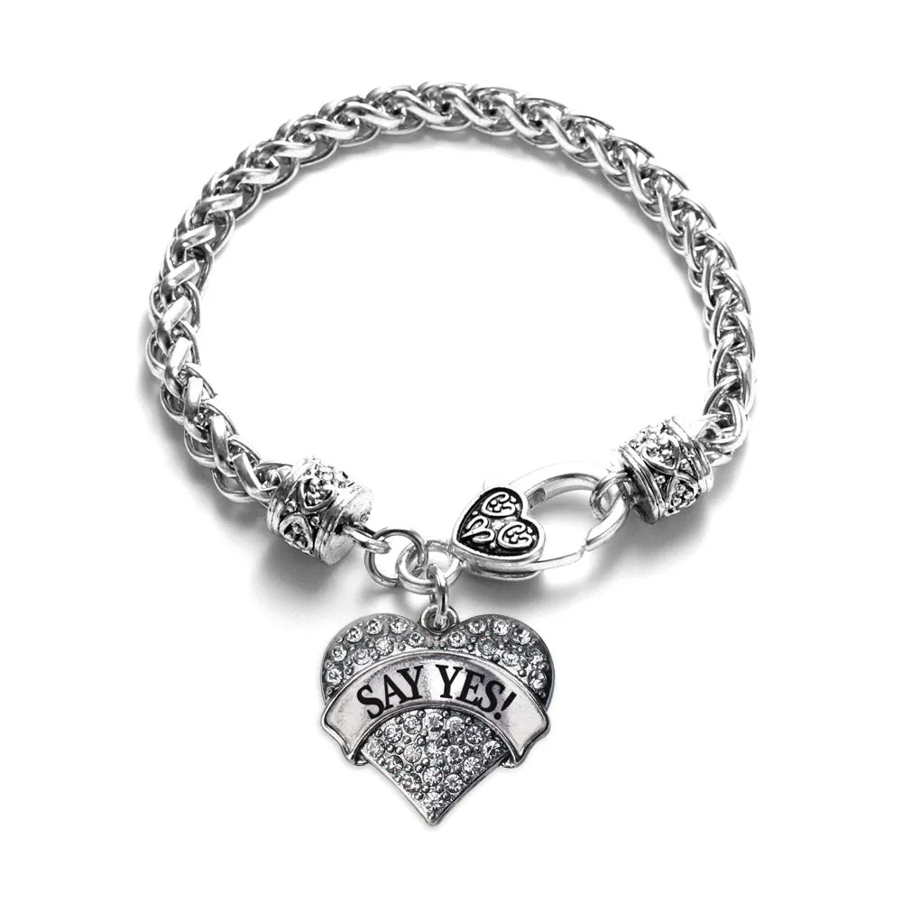 Silver Say Yes! Pave Heart Charm Braided Bracelet