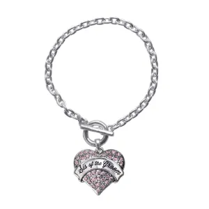 Silver Script Pink Sis of the Groom Pink Pave Heart Charm Toggle Bracelet