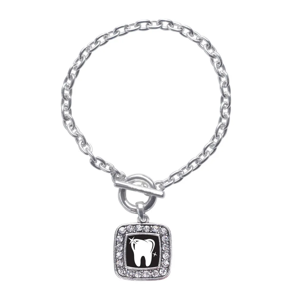 Silver Shiny Tooth Square Charm Toggle Bracelet