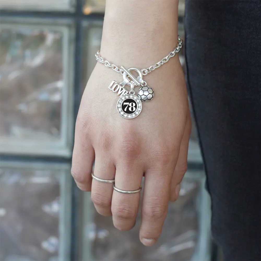 Silver Soccer - Sports Number 78 Circle Charm Toggle Bracelet