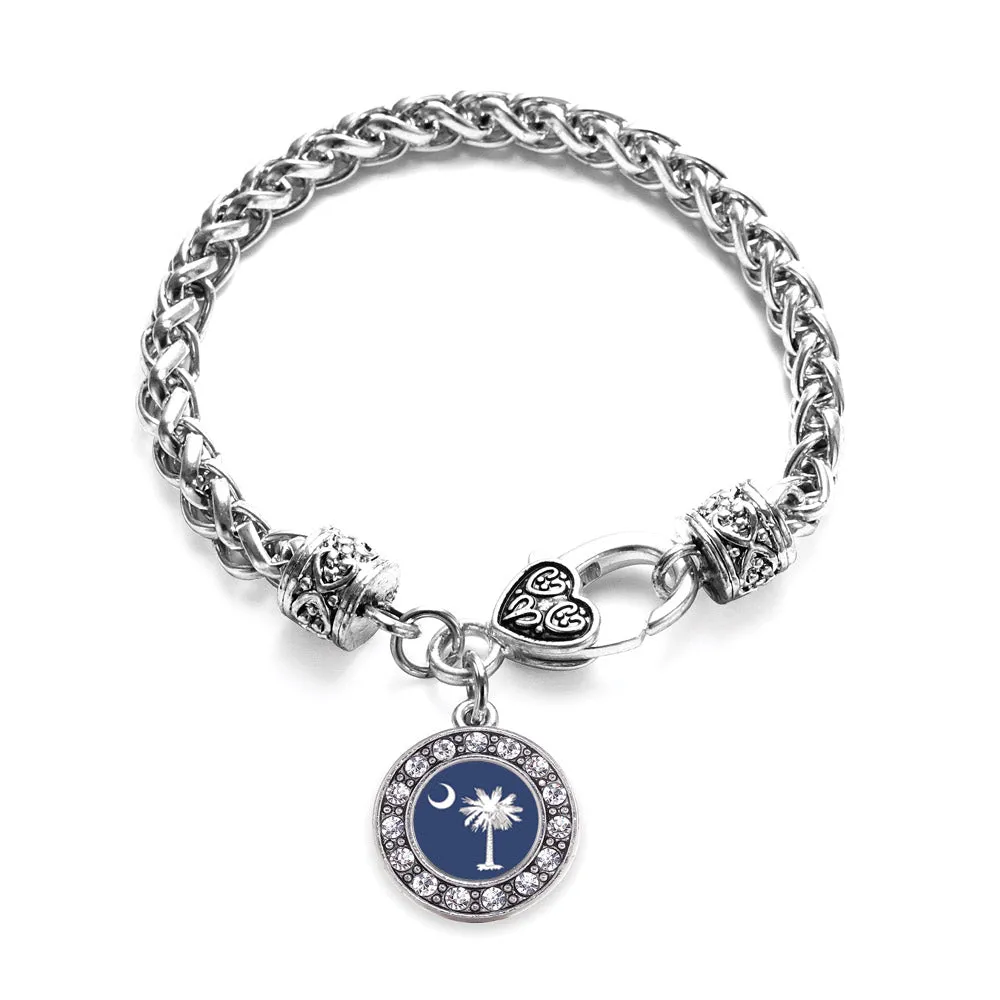 Silver South Carolina Flag Circle Charm Braided Bracelet