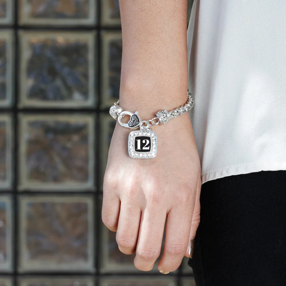 Silver Sport Number 12 Square Charm Braided Bracelet