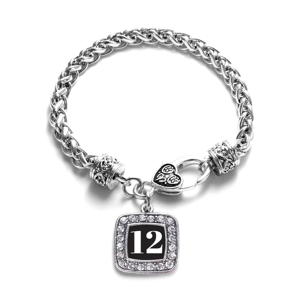 Silver Sport Number 12 Square Charm Braided Bracelet