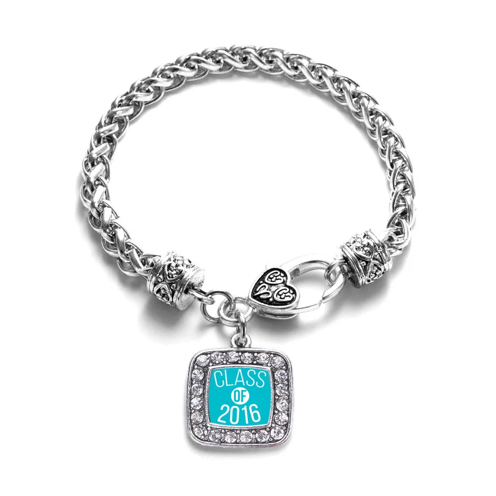 Silver Teal Class of 2016 Square Charm Braided Bracelet