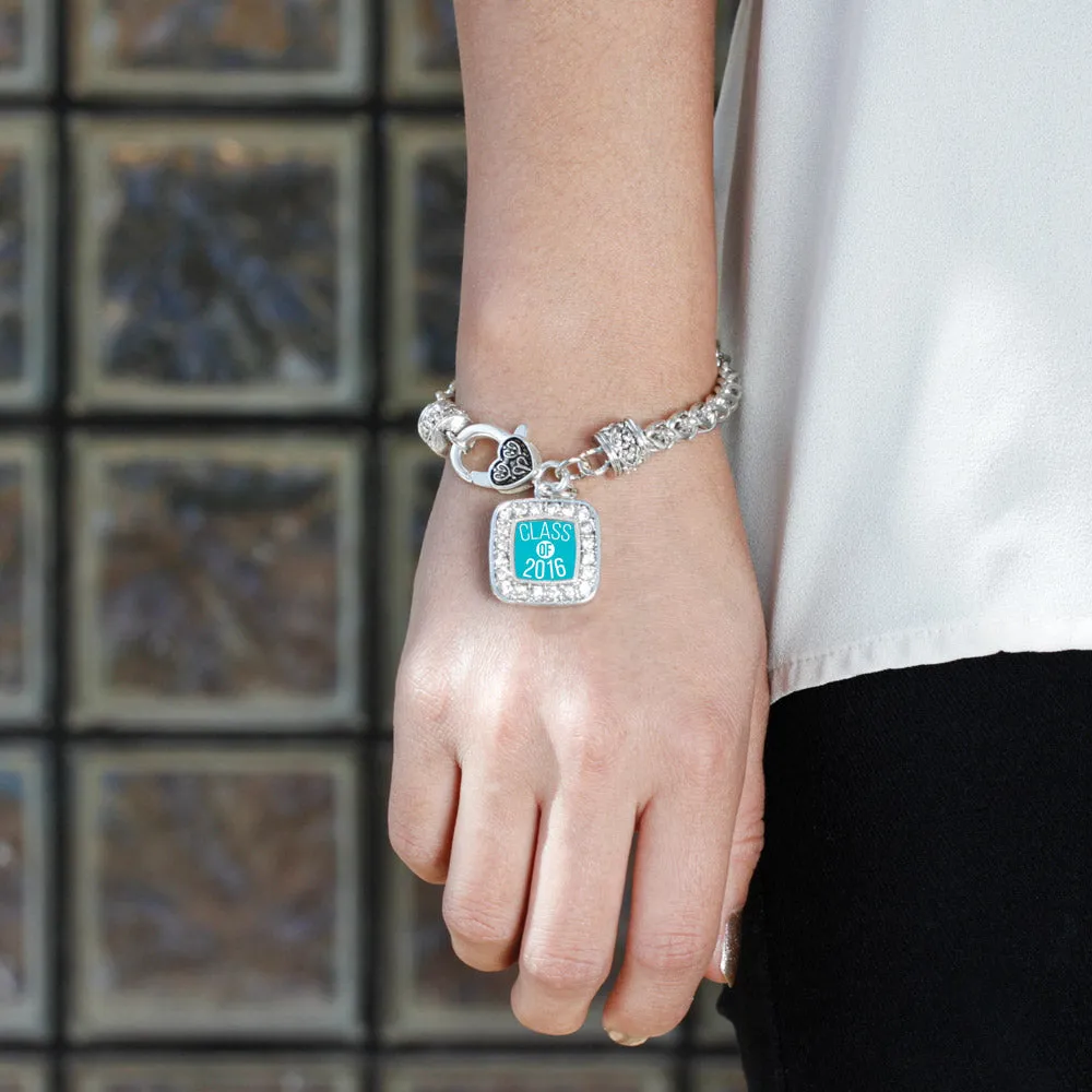 Silver Teal Class of 2016 Square Charm Braided Bracelet