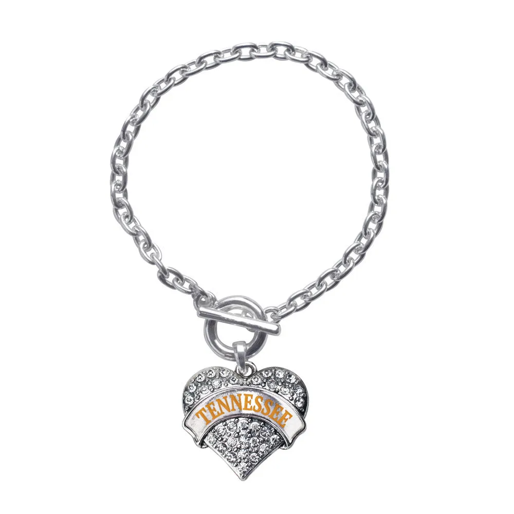 Silver Tennessee Pave Heart Charm Toggle Bracelet