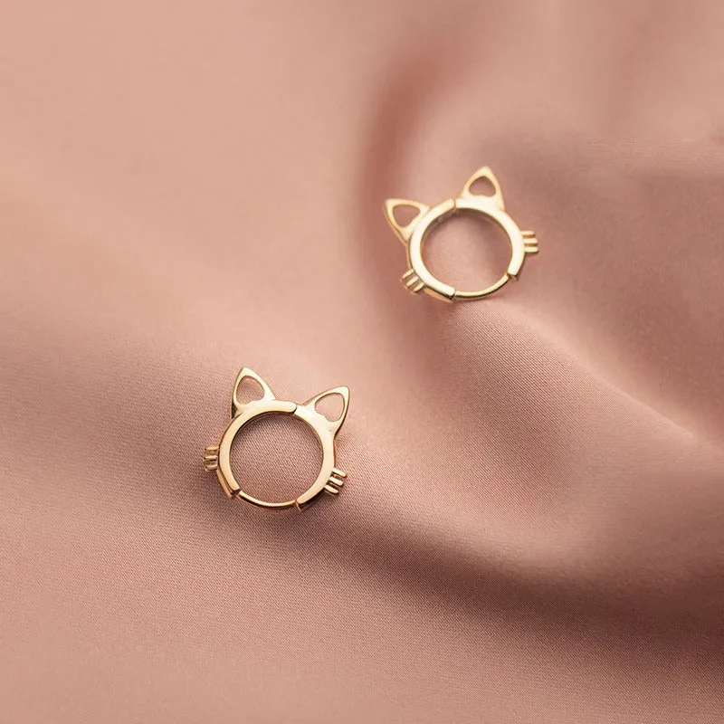 Simple and Cute Feline Fashion Round Cat Ears Stud Earrings