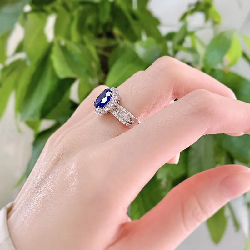 Simulated high carbon diamond 925 sterling silver ring luxury surround retro oval ring fashion ins index finger ring women's jewelry