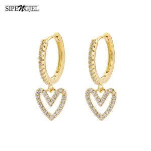 SIPENGJEL Fashion Cubic Zircon Dainty Love Heart Drop Earrings Women&#39;s Korean Style Gold Hoop Earrings For Women Jewelry 2022