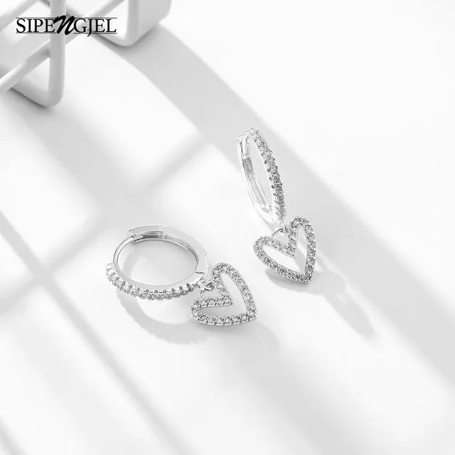 SIPENGJEL Fashion Cubic Zircon Dainty Love Heart Drop Earrings Women&#39;s Korean Style Gold Hoop Earrings For Women Jewelry 2022