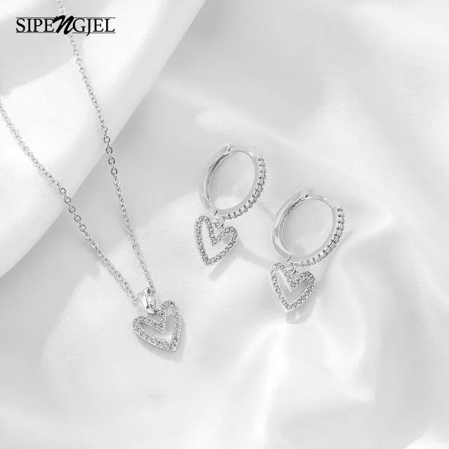 SIPENGJEL Fashion Cubic Zircon Dainty Love Heart Drop Earrings Women&#39;s Korean Style Gold Hoop Earrings For Women Jewelry 2022