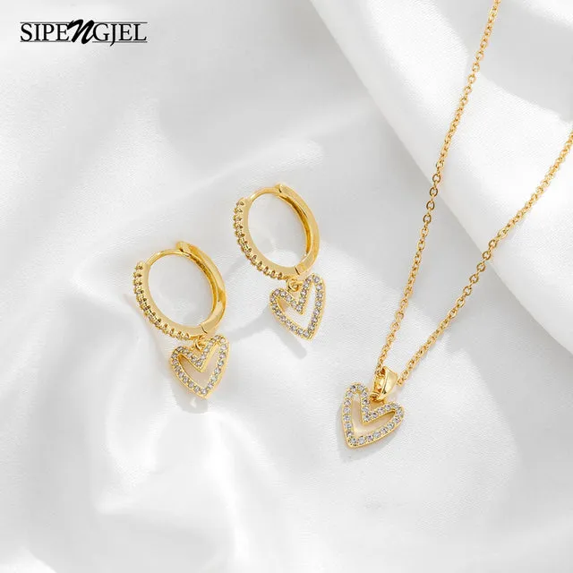 SIPENGJEL Fashion Cubic Zircon Dainty Love Heart Drop Earrings Women&#39;s Korean Style Gold Hoop Earrings For Women Jewelry 2022