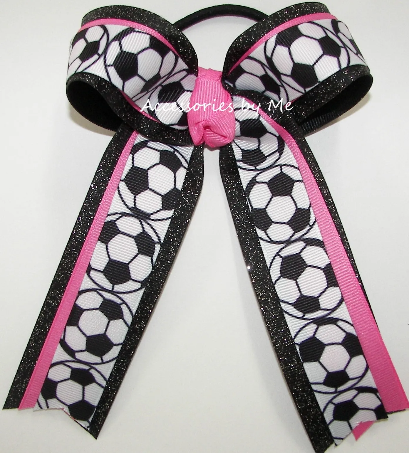 Soccer Neon Lime Black Glitter Ponytail Bow