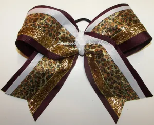 Sparkly Leopard Maroon Gold Cheer Bow