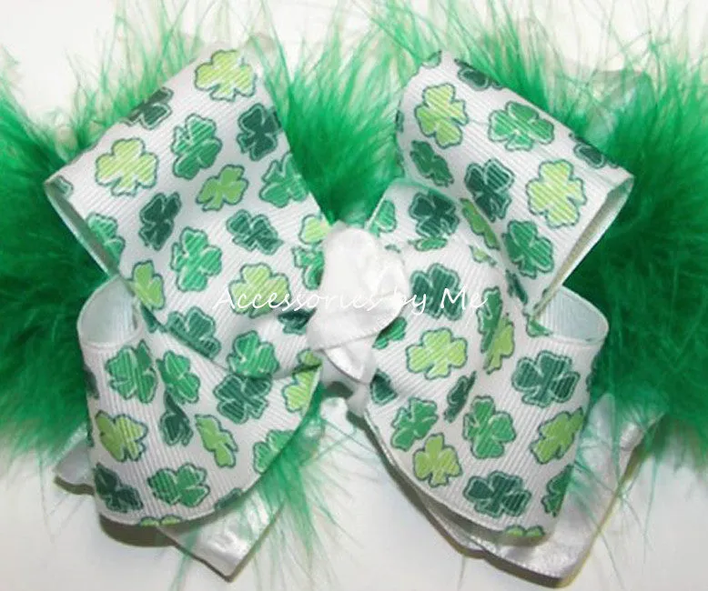 St. Patrick's Day Shamrock Marabou Hair Bow