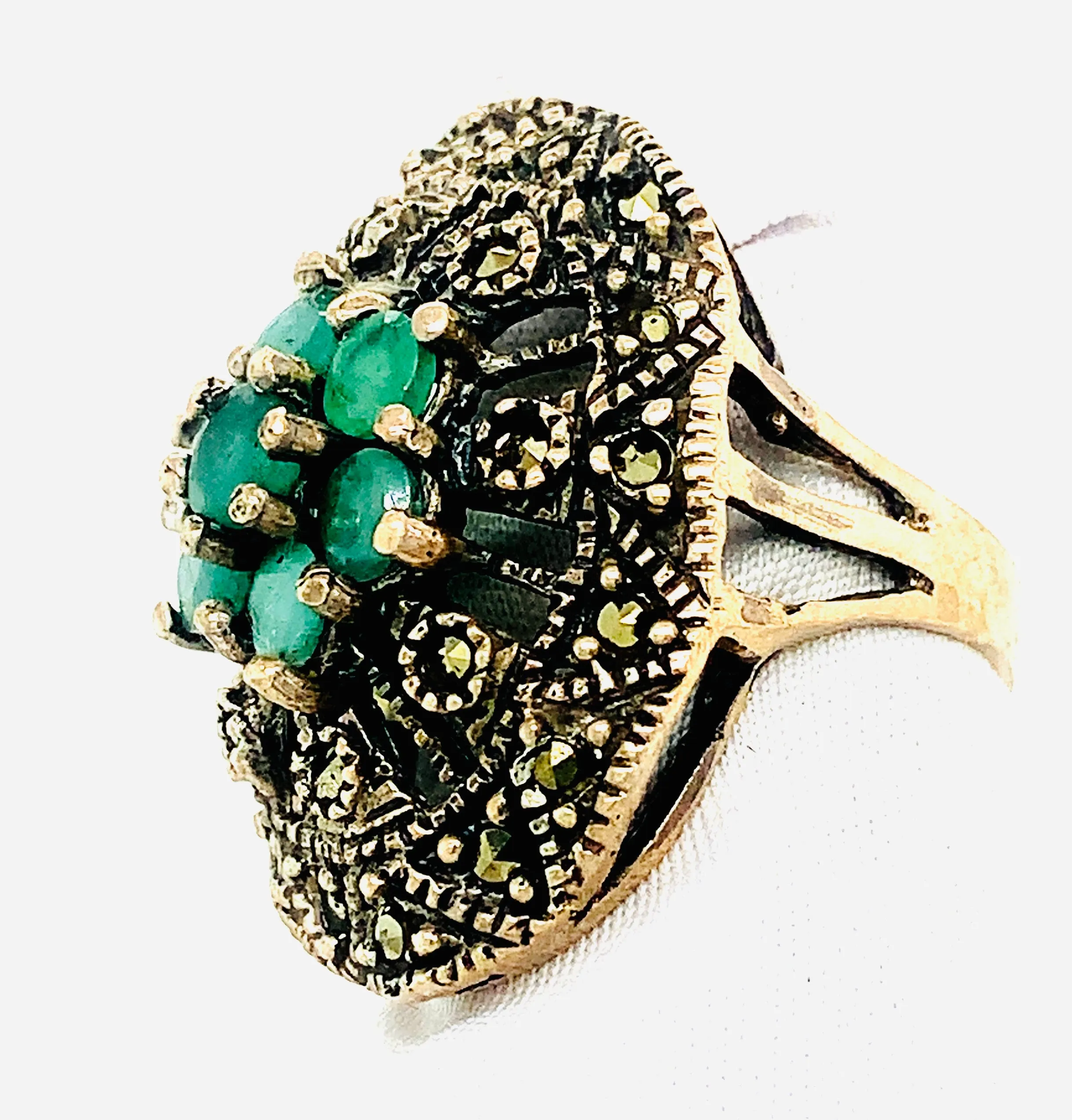 Sterling Silver Marcasite and Emerald Ring