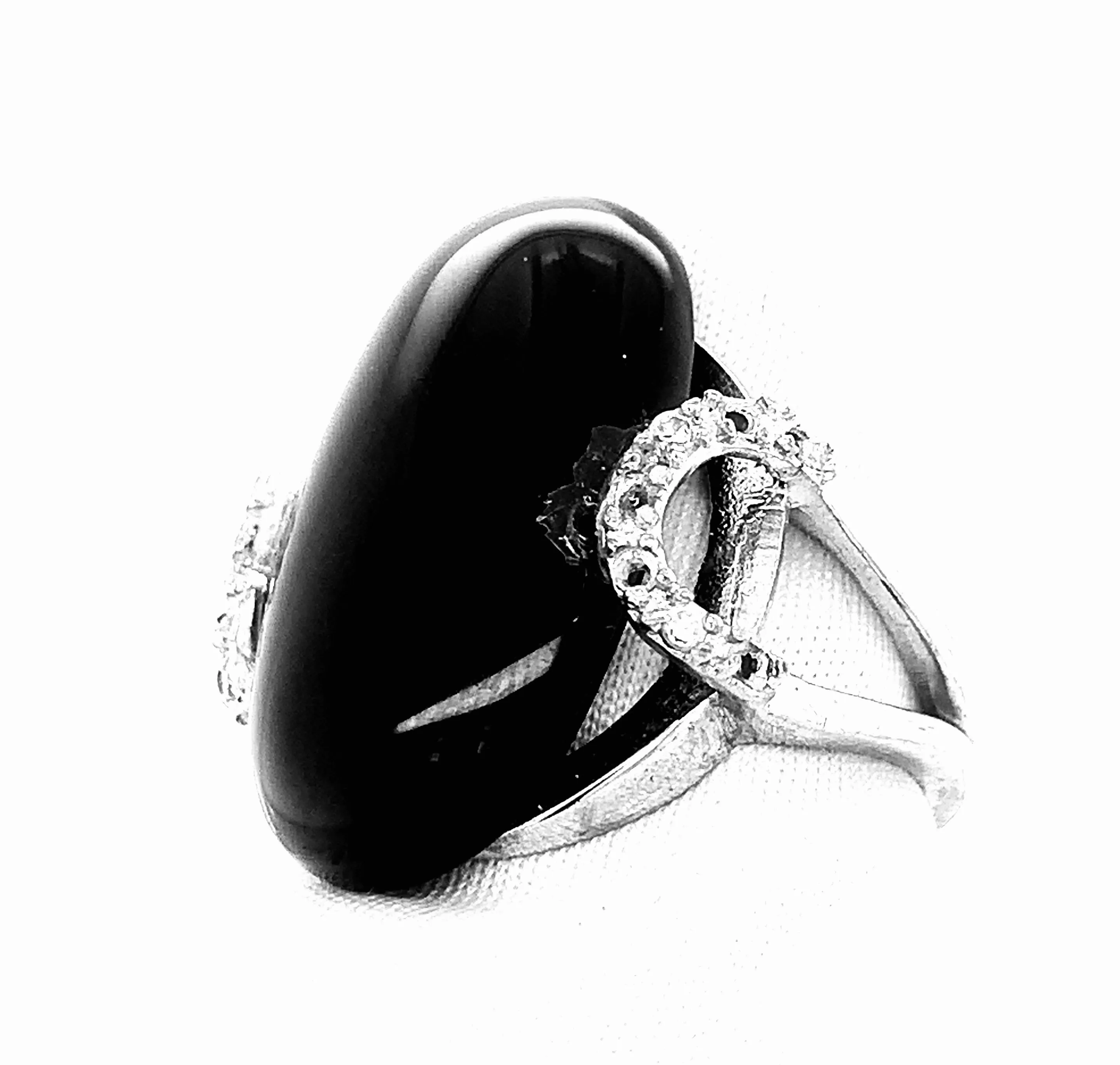 Sterling Silver Onyx and CZ Ring