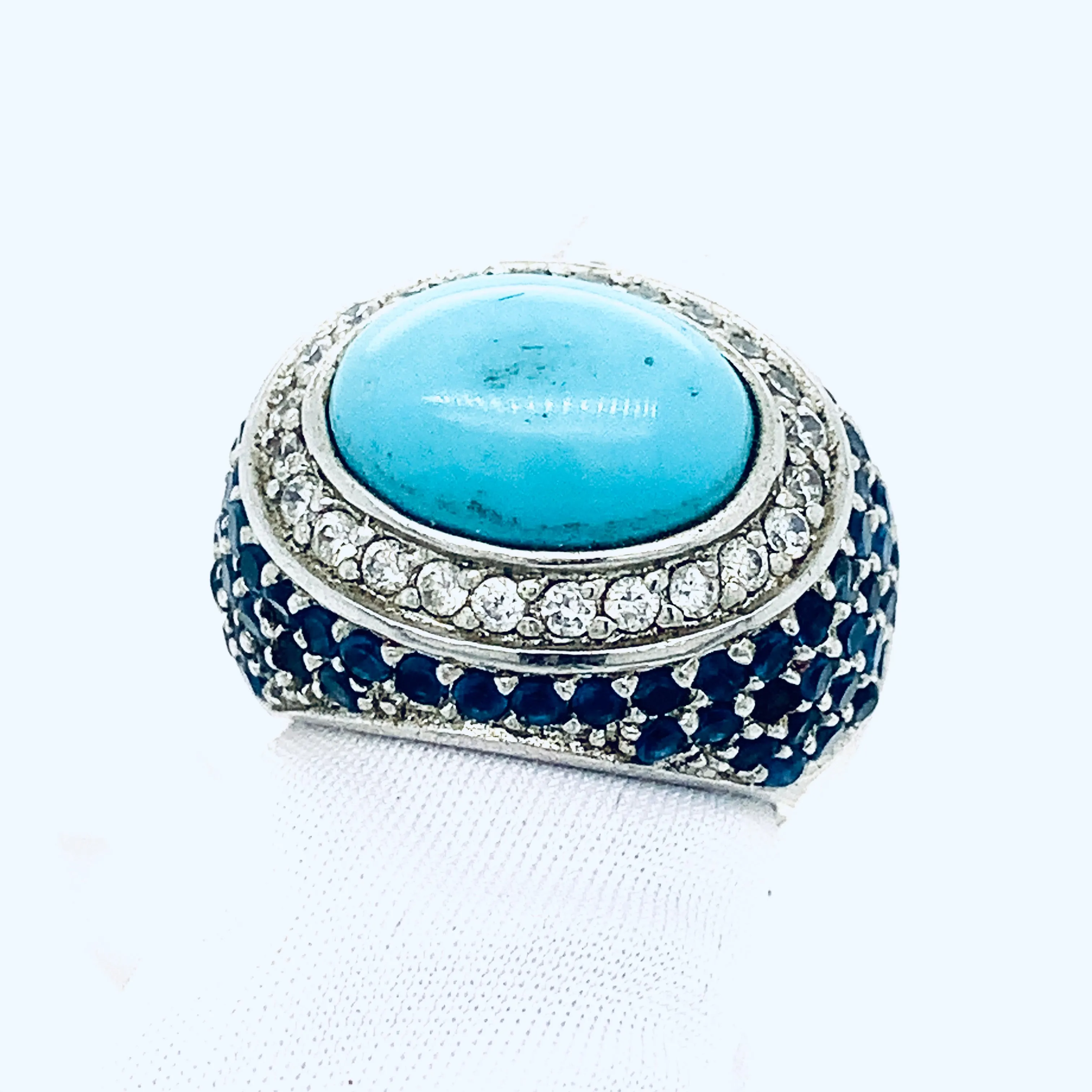 Sterling Silver Oval Turquoise and CZ Cocktail Ring